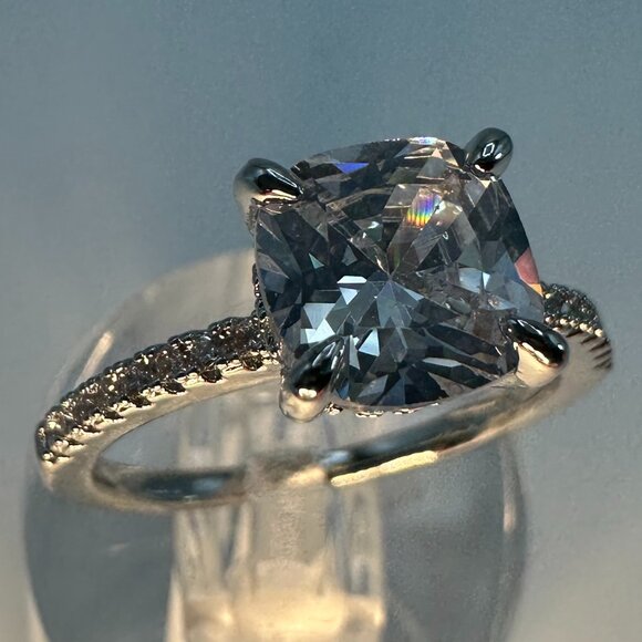 Womens Silver-Plated Brass Ring With Cubic Zirconia For Engagement & Anniversary - Picture 12 of 15
